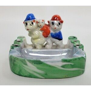 Vintage Japan Lusterware Figural Ashtray Holder‎ Bear Family